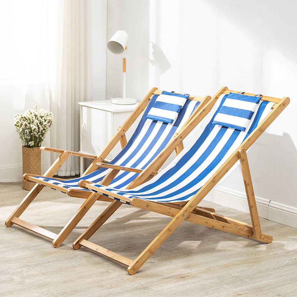 Custom Portable Folding Low Sit Sea Relax Stripe Teak Foldable Recliner Sun Outdoor Wood Leisure Beach Lounge Deck Chairs/