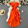 GX0505 Fashion 2024 Summer Women Clothing Boutique V-neck Elegant Split Ruffled Maxi Dress Short Sleeve Evening Long Dresses