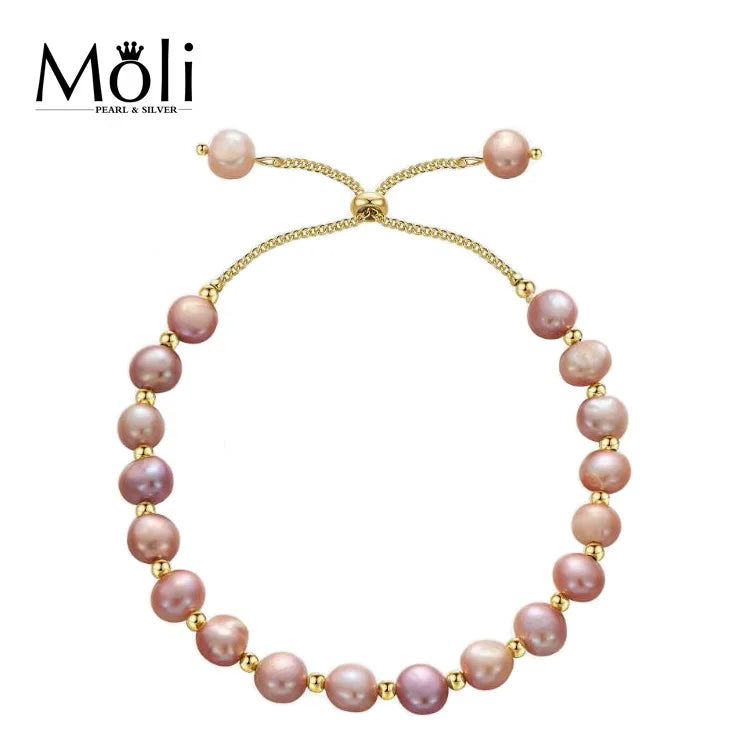 2023 Latest Design Free Size Adjustable Length Slide Chain 6-7mm Purple Baroque Pearl Bracelet Fashion Jewelry