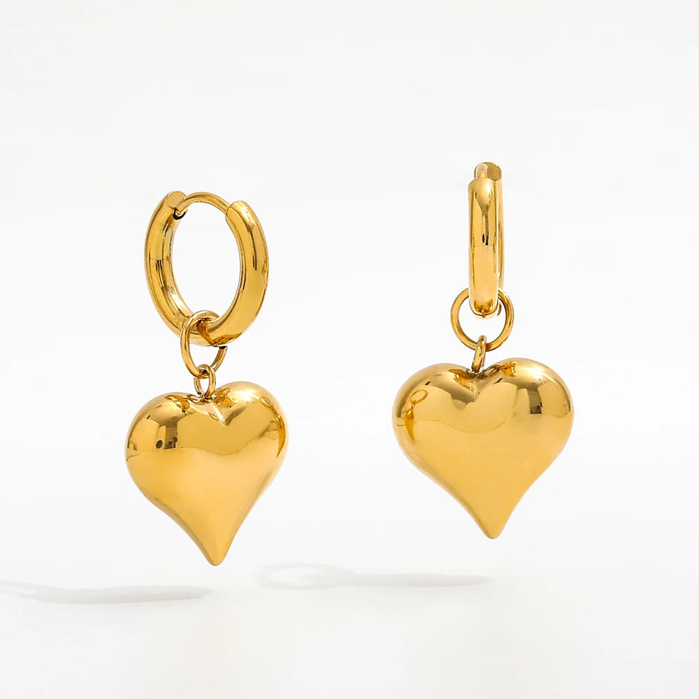 New Trendy Earring 18K Gold Plated Chunky Heart  Hoop Earrings for Women Stainless Steel Earrings Wholesale