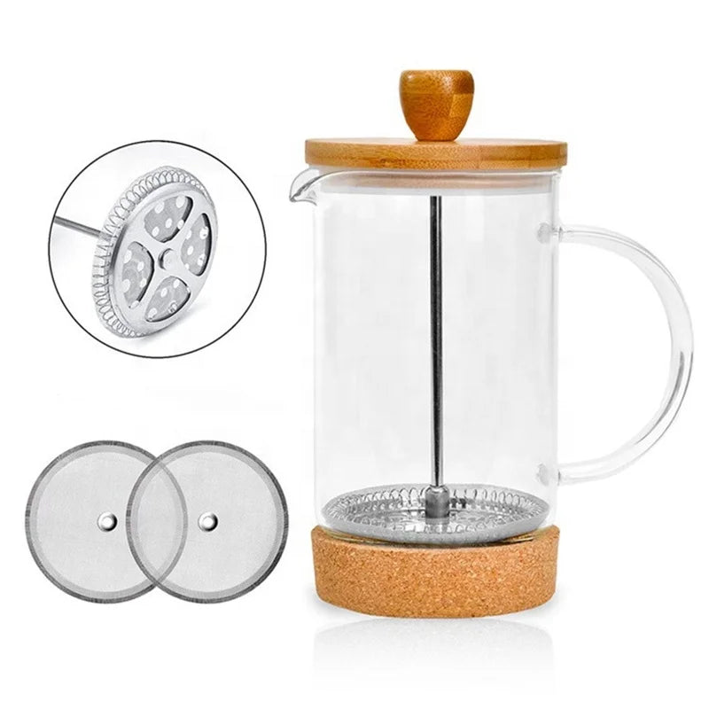 French Press Glasses Home Use French Press Coffee Filter Pot Coffee Filter Cup with Cork Base Tea Brewer