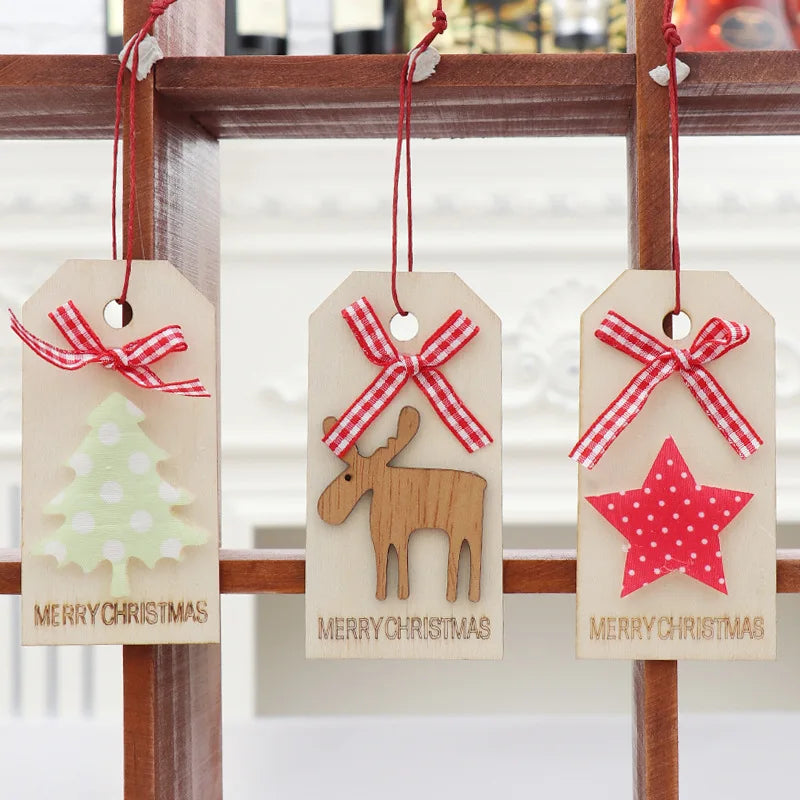 New Christmas Decorations Christmas Wooden Small Pendants Christmas Tree Pendant Bowknot Deer Wooden Listing Pendant Ornaments