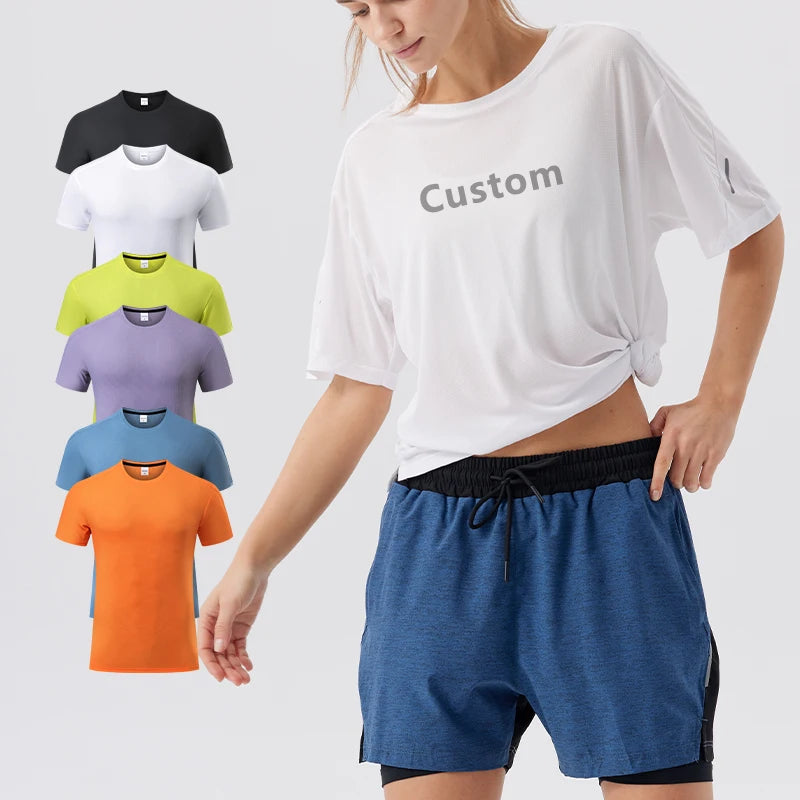 100% Polyester Outdoor Running T Shirt for Men Sporty Gym Quick Dry Summer Top Solid Design Knitted Fabric