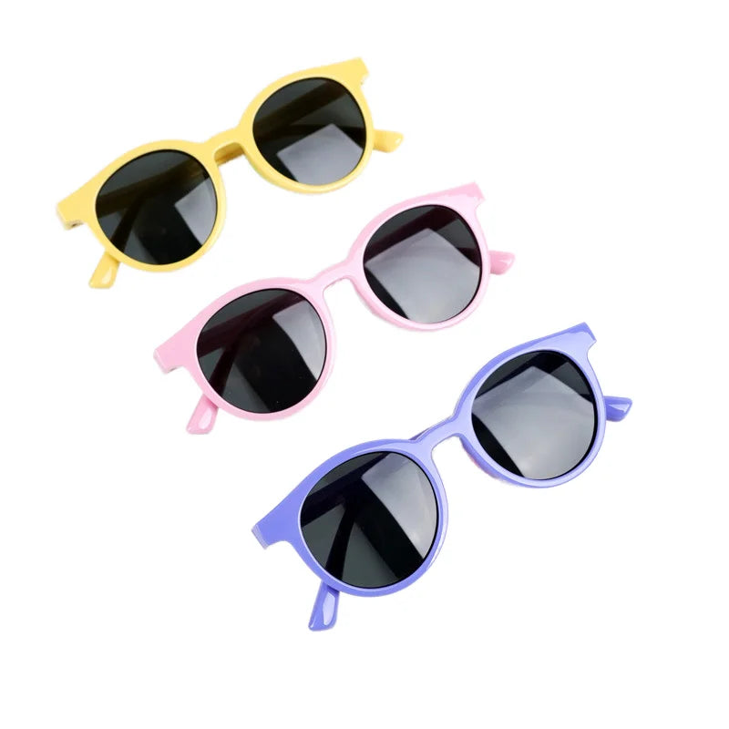 2025 Fashion Vintage Boys Girls Colorful Silicone Frame Sun Glasses UV400 Polarized Kids Round Sunglasses MegaBDM
