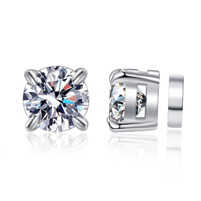 S925 Sterling Silver Moissanite Earrings for Men Women Ear-Less Four-Claw Design Magnetic Cure Geometric Anniversary Parties