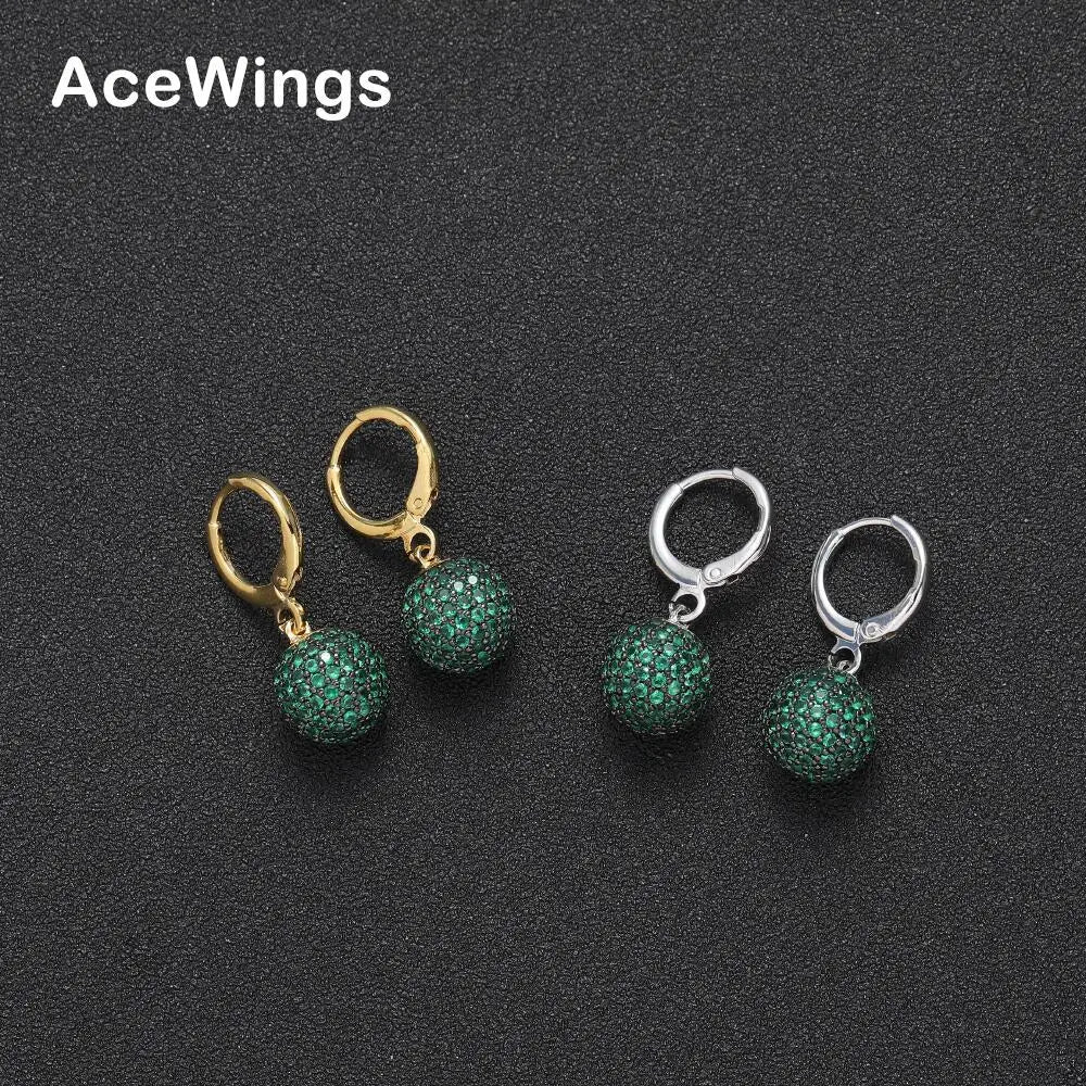 AceWings  Bling Bling CZ Stud Earrings Brass Setting Gold Plated Hip Hop Iced Out Anniversary