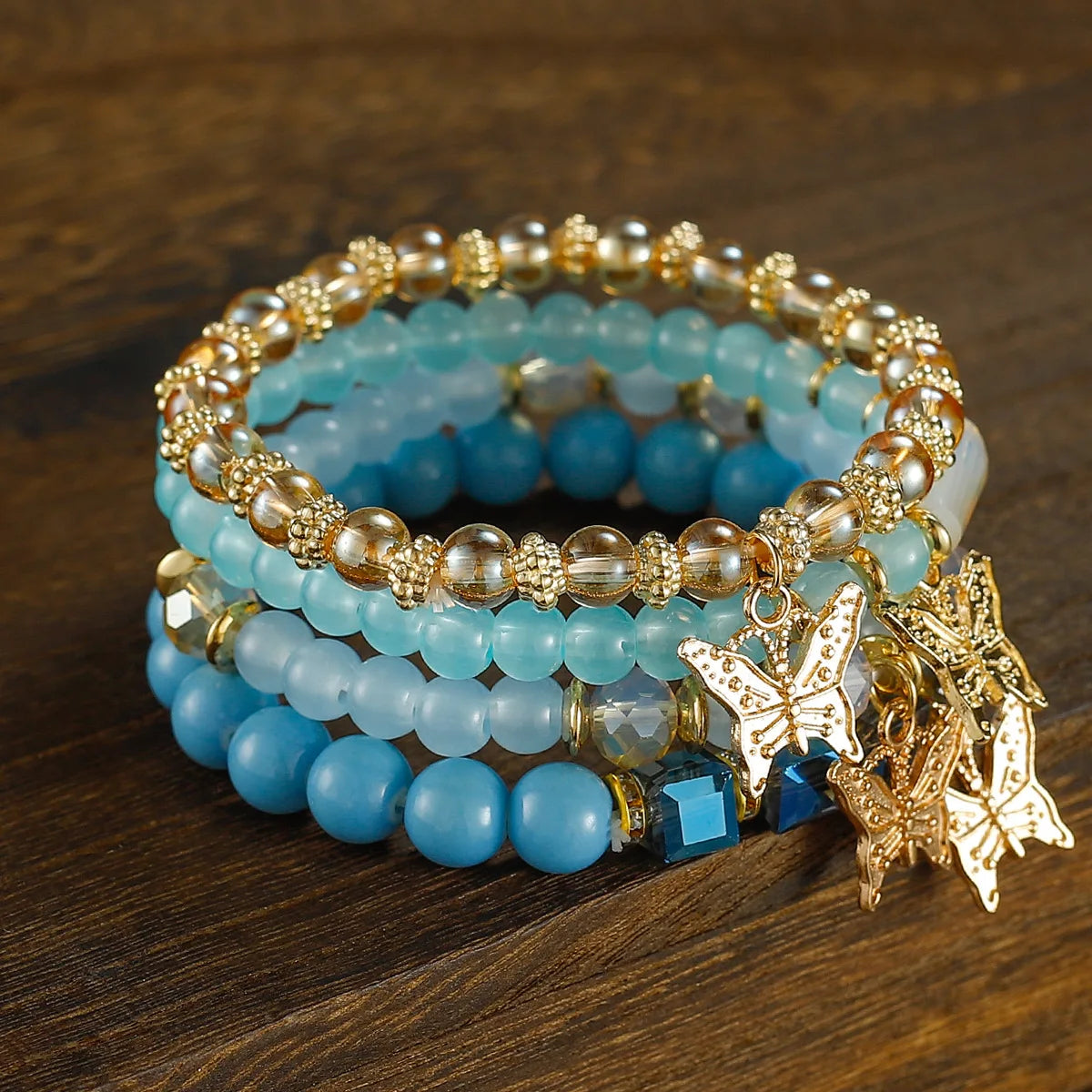 YL 2026 New Ximia B012 Gift Creative Women'S Jewelry Butterfly Bracelet Crystal Lampwork Glass Multi Layer Beaded Fashion