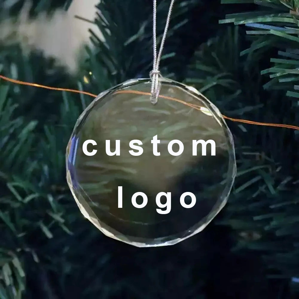 Custom logo Clear Hanging Christmas Ornaments Decorations Sublimation Blank Glass K9 Crystal Christmas Ornaments