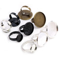 10pcs/lot 12mm 20mm 25mm Black Silver Plated Adjustable Ring Settings Blank BaseFit 12/20/25mm Cabochon Rings Bezel Trays