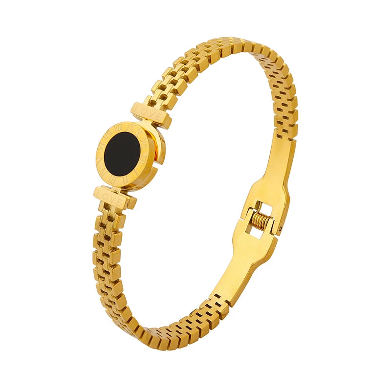 Roman Numerals Zircon Acrylic Round Bracelet for Women with 18K Gold Plated Stainless Steel Customizable Color