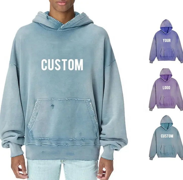 OEM/ODM Casual Stylish Acid Wash Unisex Hoodie Purple Color Heavy Polyester Cotton Acid Wash Hoodies Tie Dye Hoodies Distressed