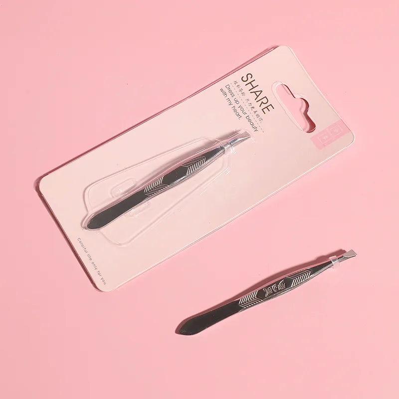 Logo Customized Stainless Steel Squared Eyebrow Tweezers With PVC Packing