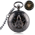 Black Pentagram Design Mechanical Men Pocket Watch Hand Winding Roman Numerals Steampunk Fob Watch with With Chain for Gift