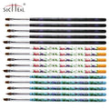Wholesale 5pcs Flower Pattern Wood Rod Gel Nail Art Brush Set Crimped Nylon Hair Flat Oblique 3D Brushes for Professional