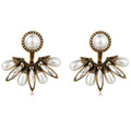 2024 New Trendy Vintage Antique Copper Plated Brass Pearl Removable Stud Earrings Unisex Jewelry Gift
