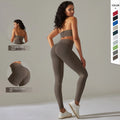 Women's Nylon Solid Two-Piece XL Fitness Clothing Set Elastic Waist Sports Bra & Seamless Yoga Pants Cross-Border Back Shorts