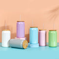 16oz Sublimation Gradient Tumblers Glass Jar Beer Can Coffee Glass Bottle Ombre Glitter Glass Can With Straw