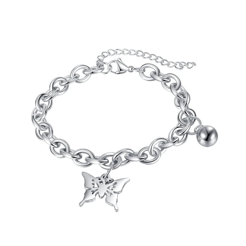Trendy Stainless Steel Link Chain butterfly Bracelet Adjustable Titanium Steel Charm Bracelet gift wholesale