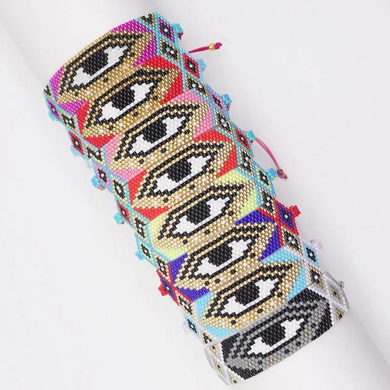 Handcrafted Miyuki Seed Beaded Eye Woven Charm Loom Bracelet Fashionable Friendship Band for Women and Girls for Anniversaries