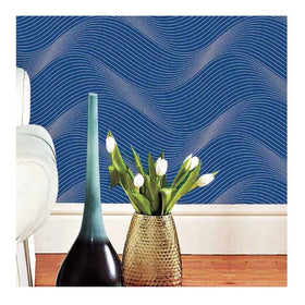 High Quality 3D Waterproof Embossed PVC Wallcovering Blue Wave Modern Catalogue China Supplier Living Room Wallpaper