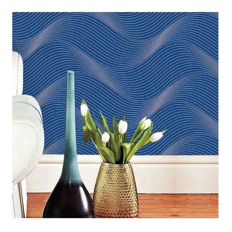 High Quality 3D Waterproof Embossed PVC Wallcovering Blue Wave Modern Catalogue China Supplier Living Room Wallpaper