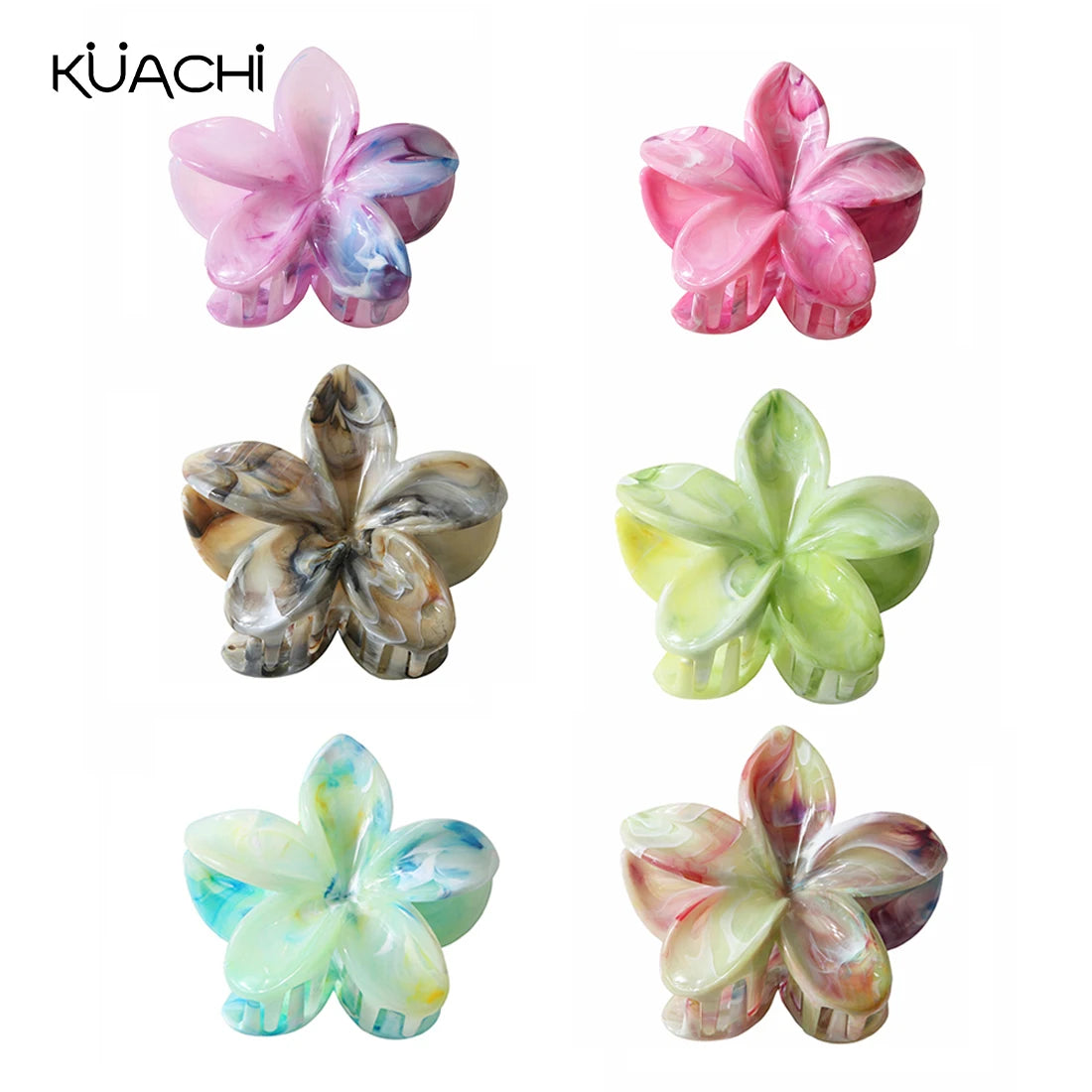 KUACHI New Design Wholesale Marble Flower Hair Claw Fashion Summer Hawaiian Flower Hair Clips Claw Ladies Hair Accessories