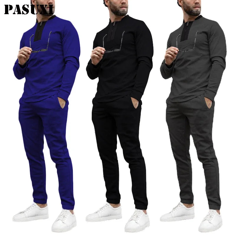 PASUXI Wholesale Autumn Waffle Suit Men's Sports Fashion Casual Half Zip Stand Collar Sports Jogging Set