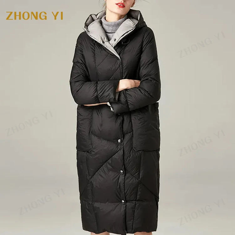 Clothing Manufacturers Custom Winter Women's Down Jacket Warm Thickened High Street Bat Sleeves Loose Long Casual Down Jacket