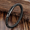 Unique Design Stainless Steel Clasp Woven Wire Leather Men Custom Bracelet