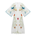 Women's Vintage Goddess V Neck Dress Eco-Friendly Cotton Flower Embroidery Summer ODM Customizable Natural Anti-Static Washable