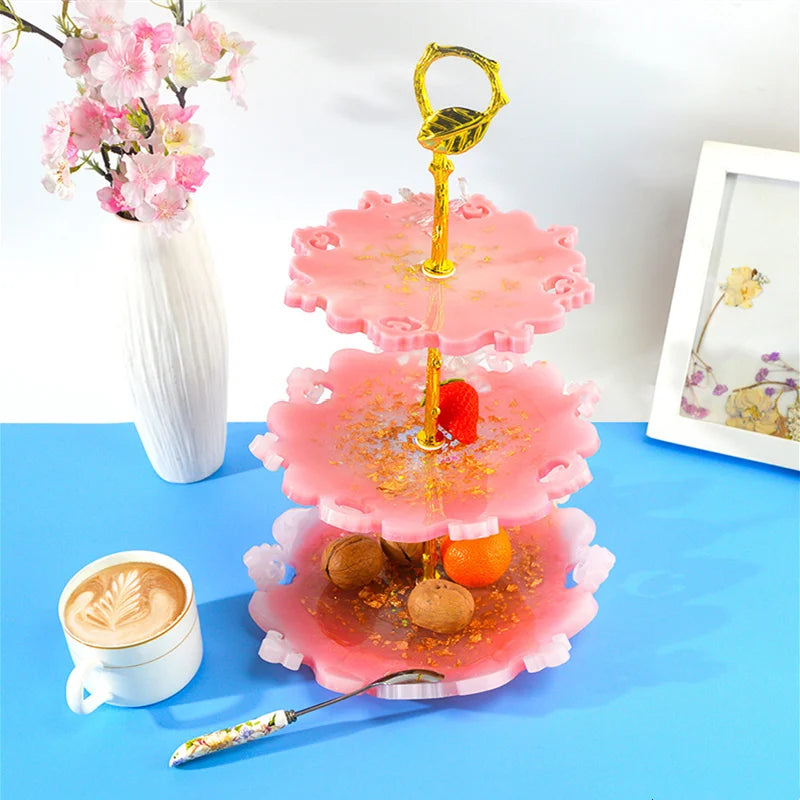 Hot Sale 3 Tier Epoxy Resin Tiered Tray Thick Cake Stand Resin Mold with Hardware Fittingsfor Making Cupcake Serving Stand