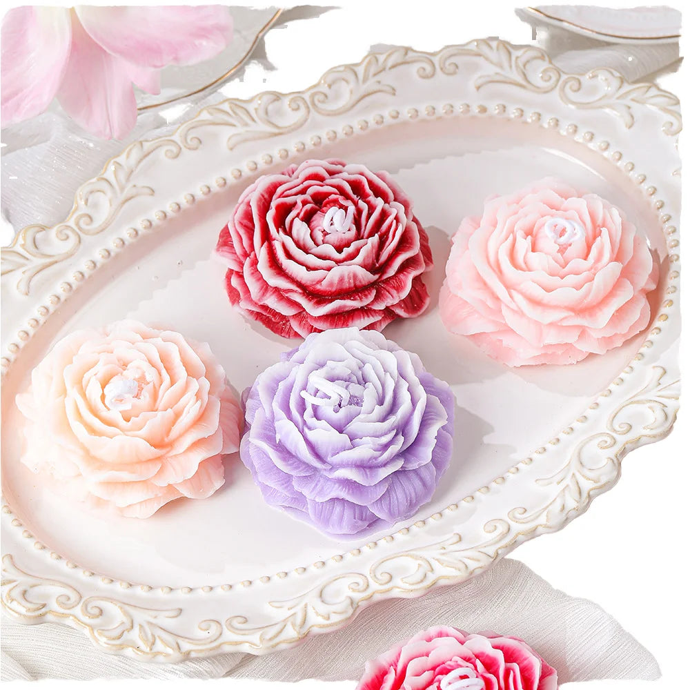 2025 Valentine's Day Mother's Day Gift Peony Flower Shape Aromatherapy Candle Cute Scented Candle for Birthday Wedding Hand Gift