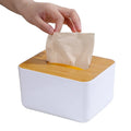 Bamboo Lid Tissue Box Multifunction Plastic Storage for Desk Dining Room Kitchen Bedroom Dresser Vanity Countertop