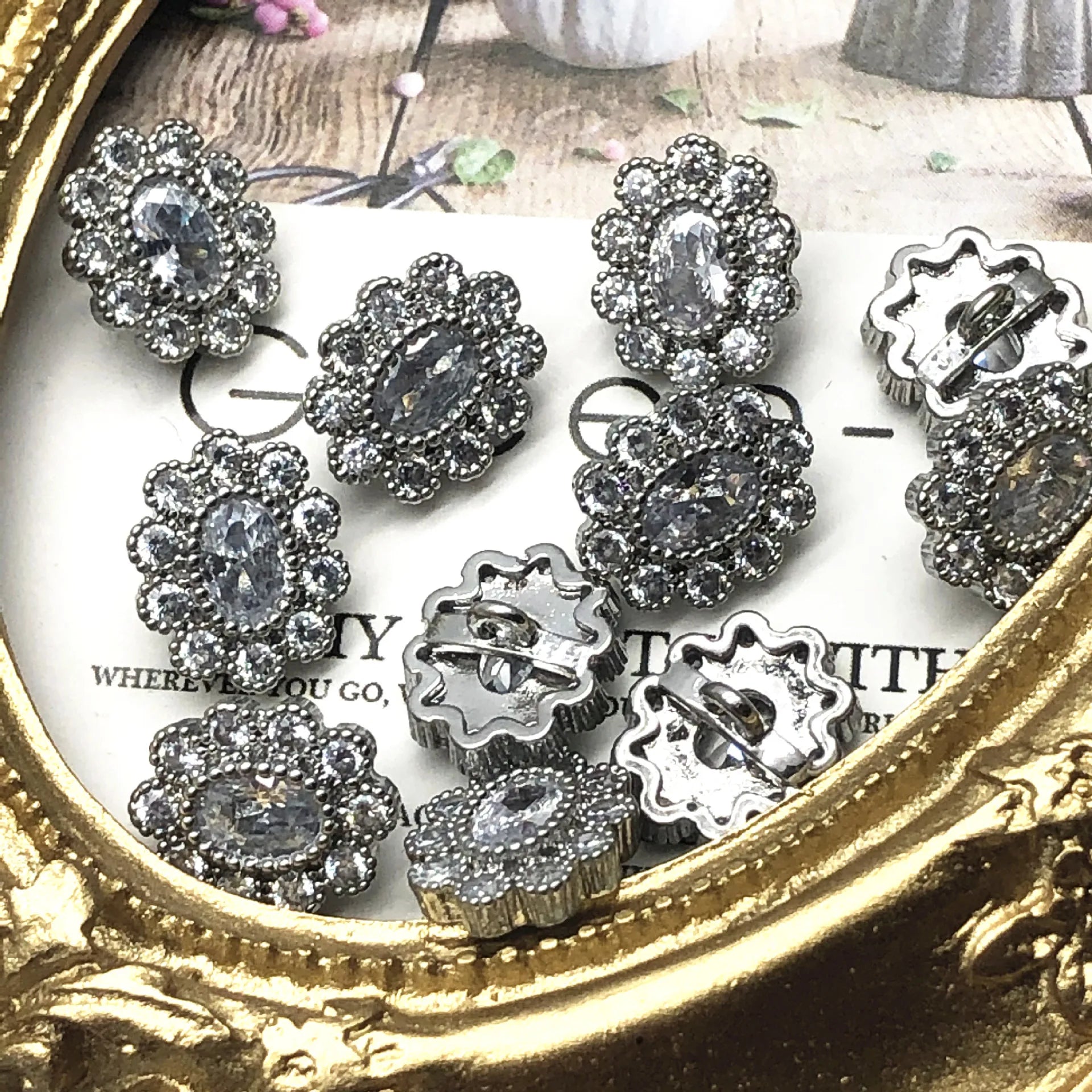 Hot Sale Shiny Zircon Flower  Button Fancy Coat Alloy Metal Rhinestone Buttons Silver Shanks for Clothing