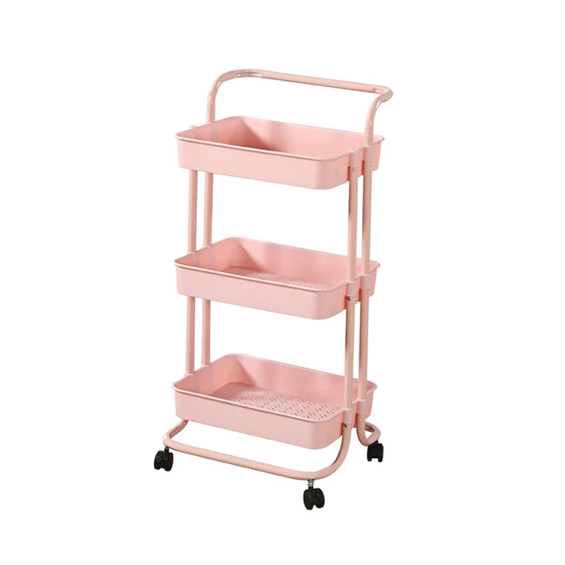 3 Layer Cart Shelves Rolling Organizer Wire Storage Rack 3 Tier Mobile Stainless Steel Food Metal Trolley Carts for Kitchen