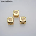 18K Gold Plated Zircon Setting Heart Shape Cubic Charms Big Hole Loose Metal Beads for Necklace Bracelet Making