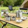 Wholesale Outdoor Camping Kettle Pot Stainless Steel Camping Cookware Mess Kit Cup & Bowls 5 Pcs Set