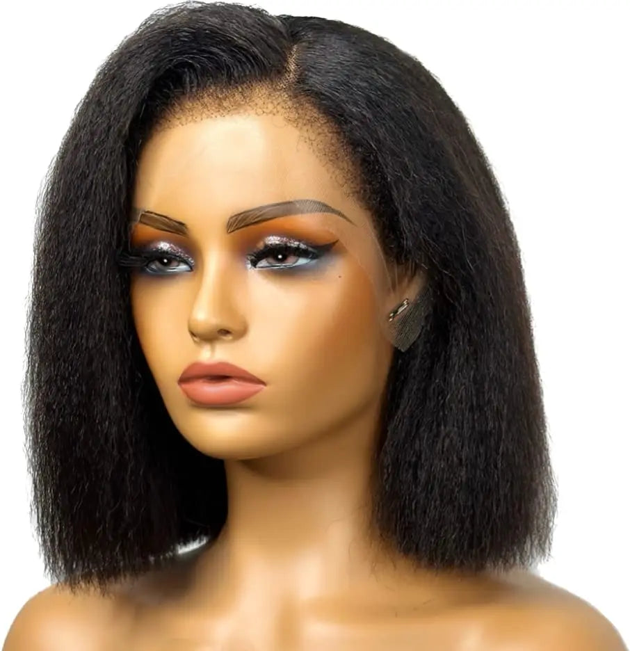 Wholesale BoB Kinky Straight Wig 13x4 Lace Front Wigs Pre-Plucked Glueless Wig Lace Frontal  Kinky Straight