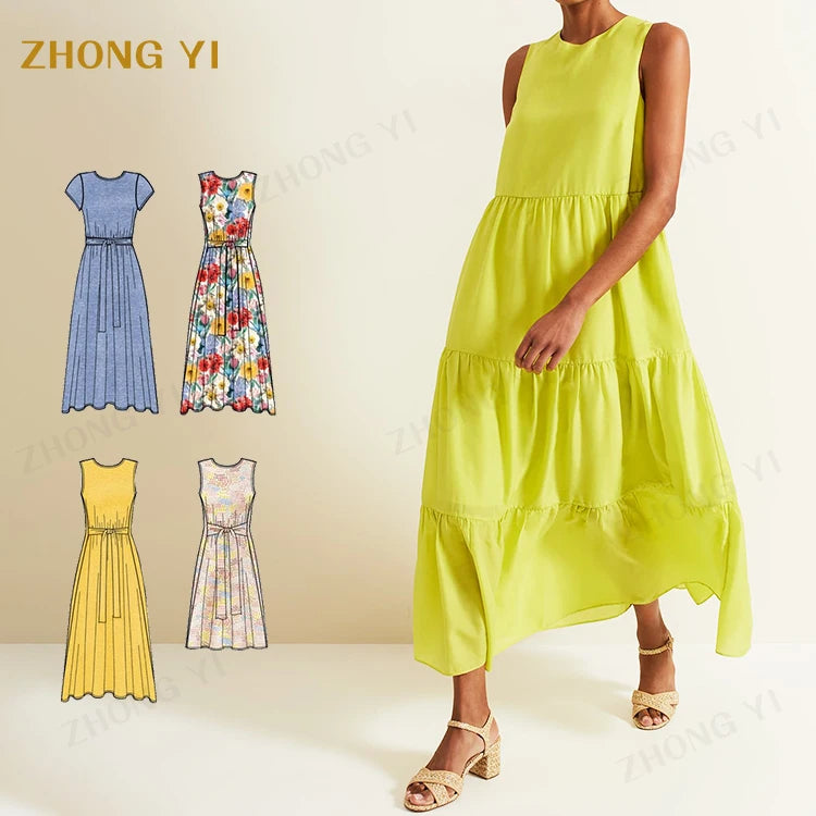 Summer Solid Color Long Dress 100% Cotton Dress Causal Style New Design Custom Women's Fashion Sleeveless Pleated Dress