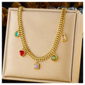 Sweet Stainless Steel Colorful Dainty Charm Necklace Non Tarnish 18k Pvd Gold Plated Diamond Charm Necklace for Women