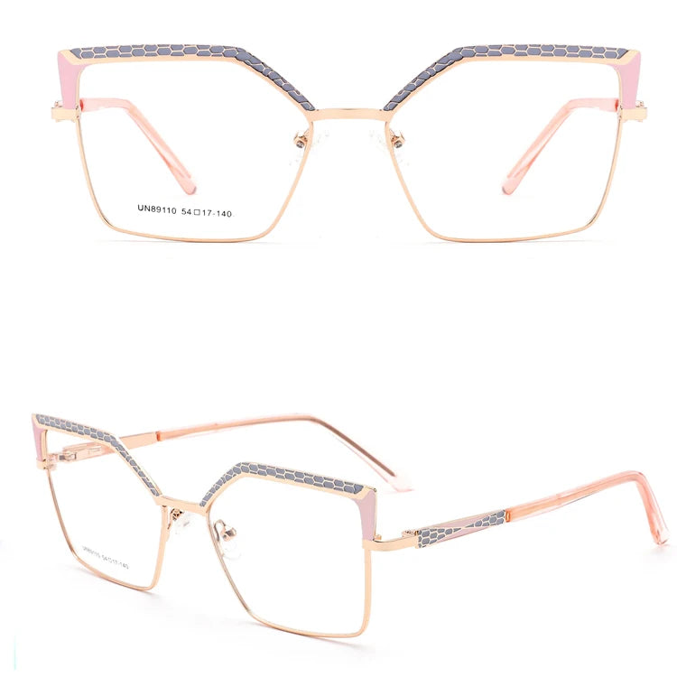 UN89110 Women Fashion Metal Black Pink Frame Double-Color Cat-Eye Eyeglasses Ladies Glasses Optical Glasses Custom Logo