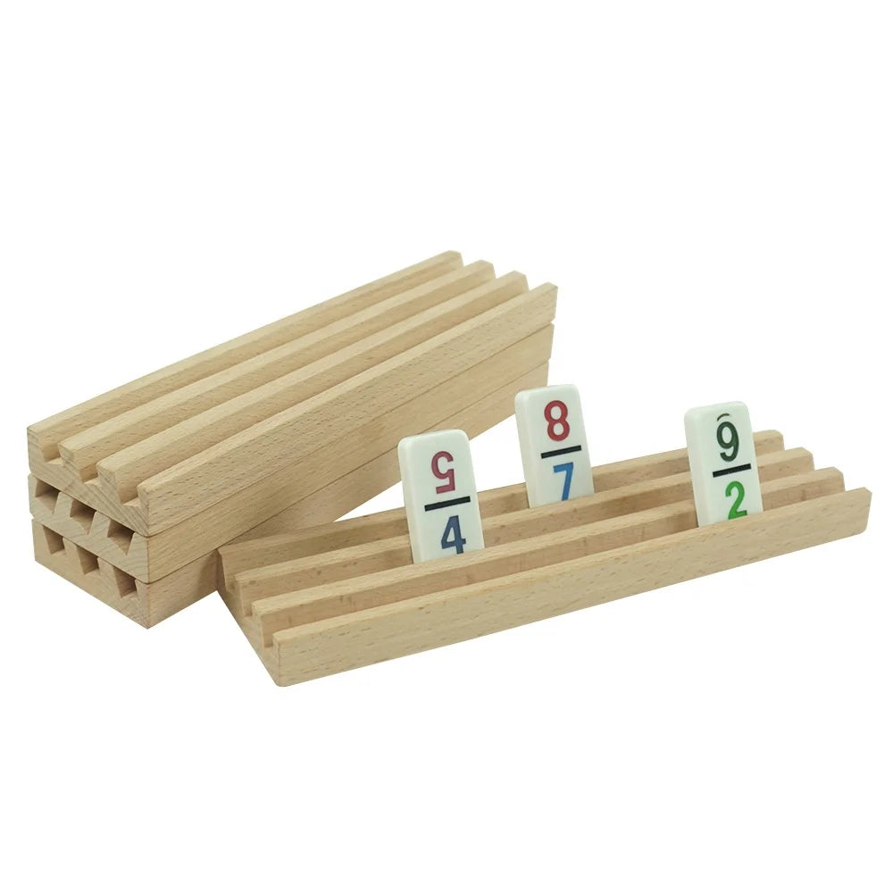 Wholesale Custom Set of 4pcs Wood Domino Rack Trays Set with Beech Material for Domino Game Playing