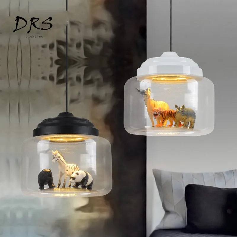 Nordic Led Pendant Lights Minimalist Creative Bedroom Dining Room Lamp Clothes Shop Cafe Bar Decor Glass Animal Model Hanglamp