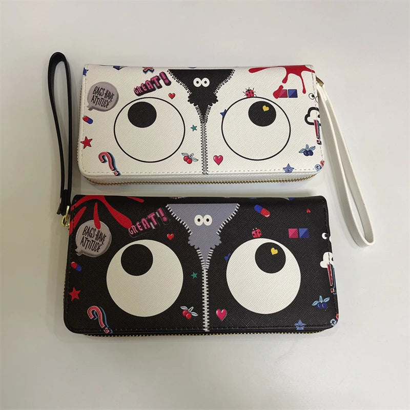 A126 Fashion Unique Big Eye Theme Long Zipper Cute Wristlet Cartoon Zipper Purses Wallet for Women
