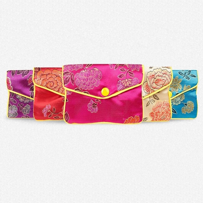 Chinese Style Silk Purse Pouch Multi-Color Embroidery Jewelry Packaging Pouch for Necklace Rings Earring Bracelet Gift