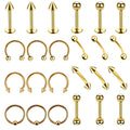 24Pcs/Set High Polished ASTM Rose Gold Plated Stainless Steel Industrial Barbell Labret Piercing Tongue Rings Lips Shaped Nose