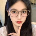 DL Women's Anti-Blue Light Myopia Glasses Frame TR90 Round Full-Rim Solid Pattern for All Face Shapes
