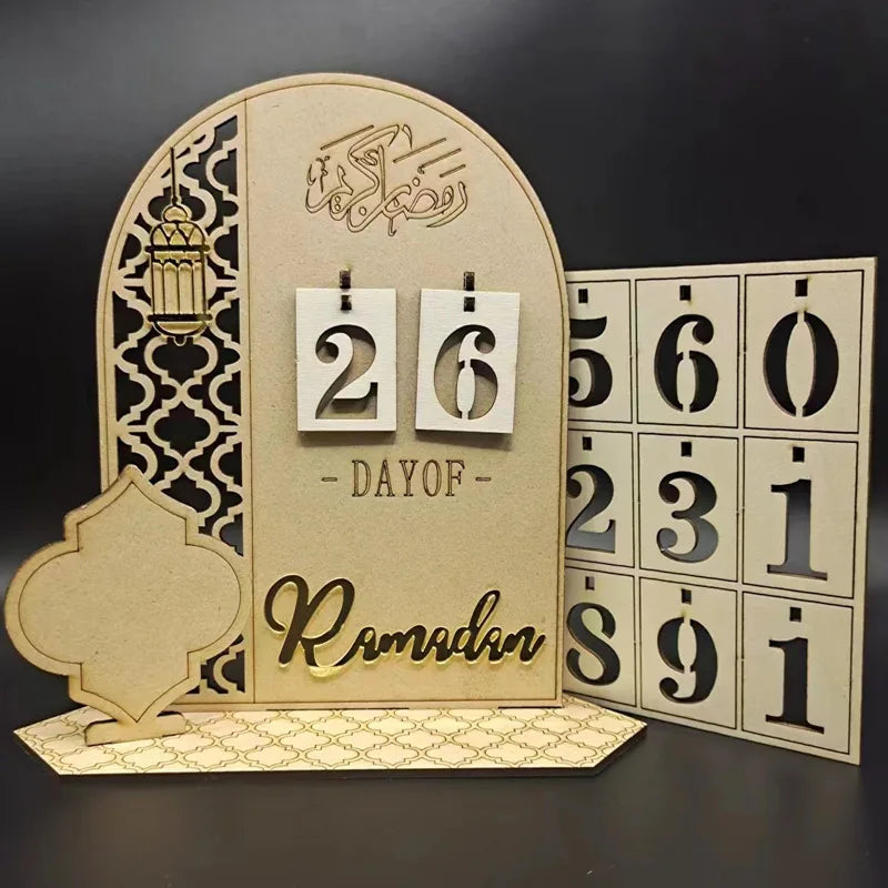 Wooden Crafts Islamic Muslim Ramadan Kareem Advent Countdown Calendar Home Decor DIY Mubarak Eid Decoration 2024 Table Ornament