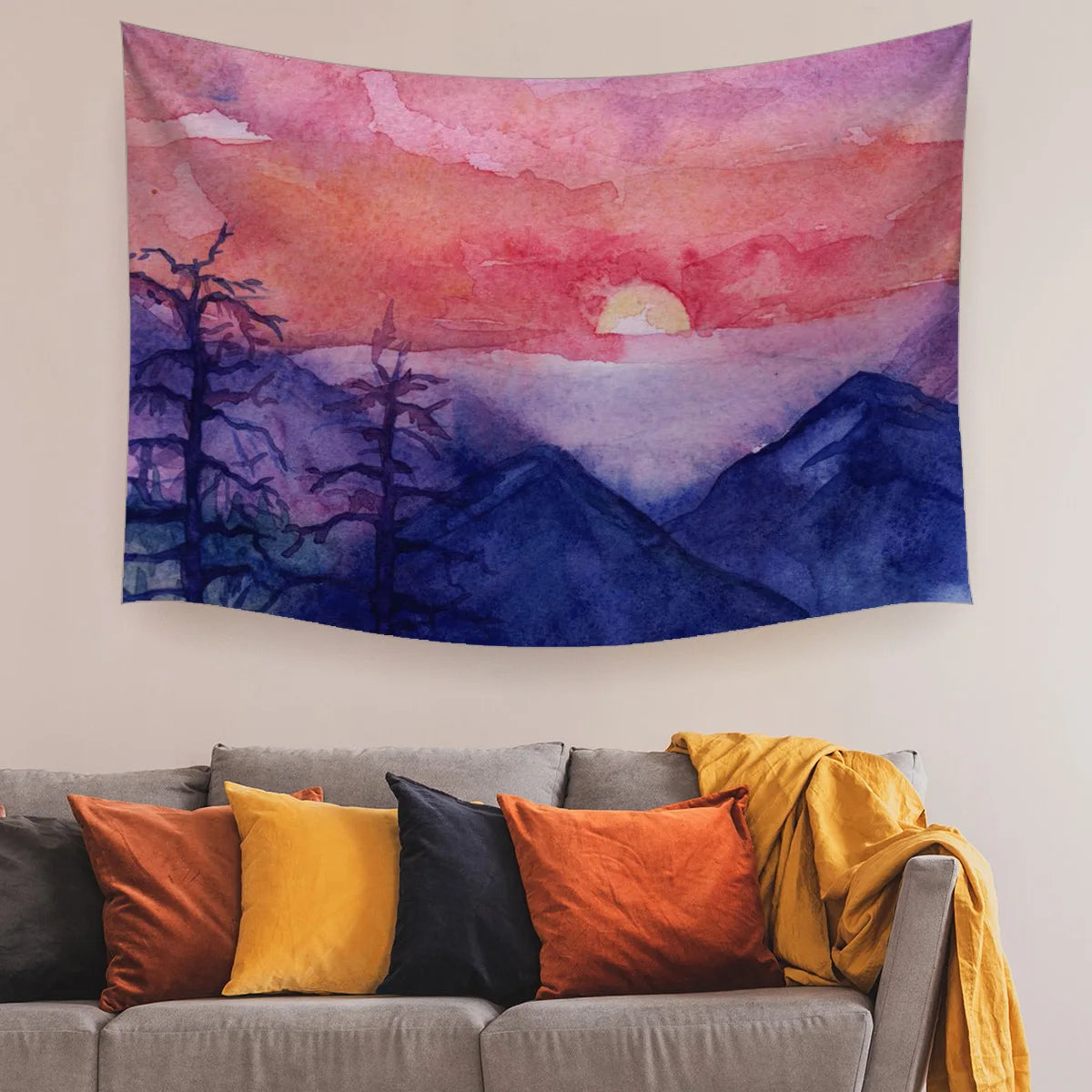 Wholesale Watercolor Printing Hanging Cloth Living Room Bedroom Home Decor Tapestry Network Photography Background Cloth