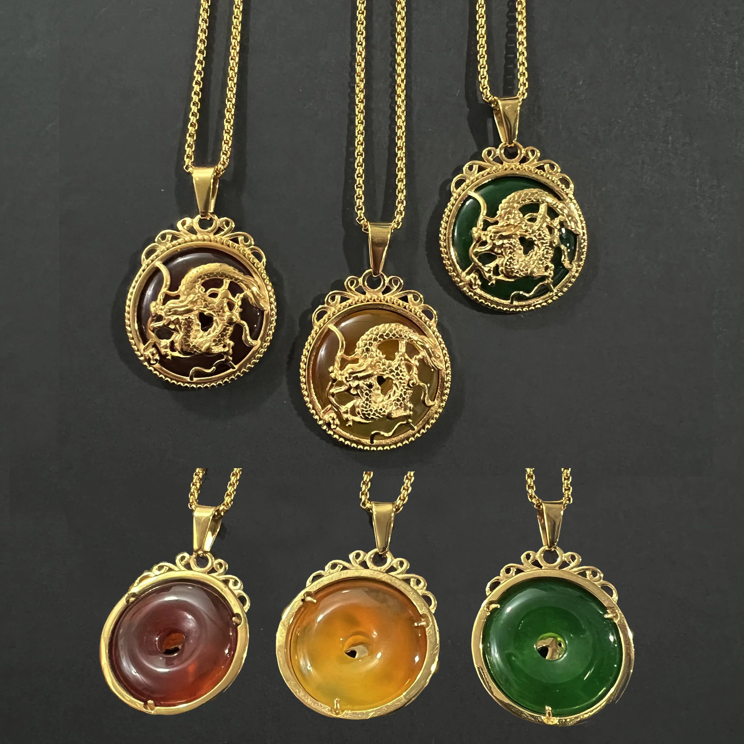 Yellow Brown Jade Choker Dragon Necklace Gold Chinese Tibet Real Green Agate Dragon Pendant Necklace Women Christmas Gift